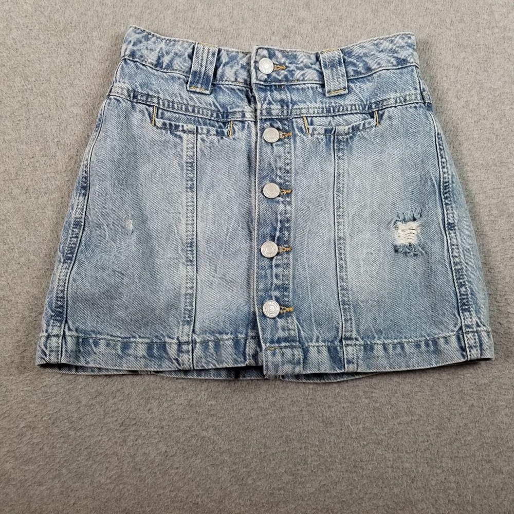 We The Free Denim Skort Women 24 Blue Midnight Sun Mid Rise Distressed Button Up